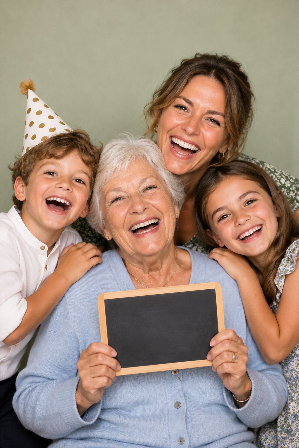 Tirage photo : une grand-mère entourée de sa fille et de ses petits-enfants