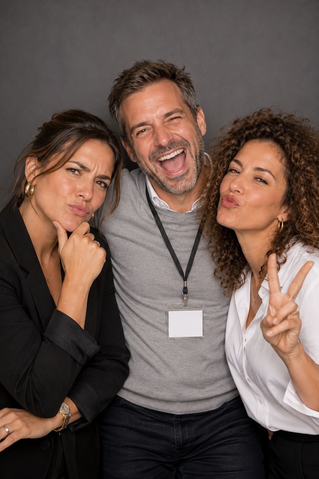 Tirage photo : trois collègues prennent la pose en soirée